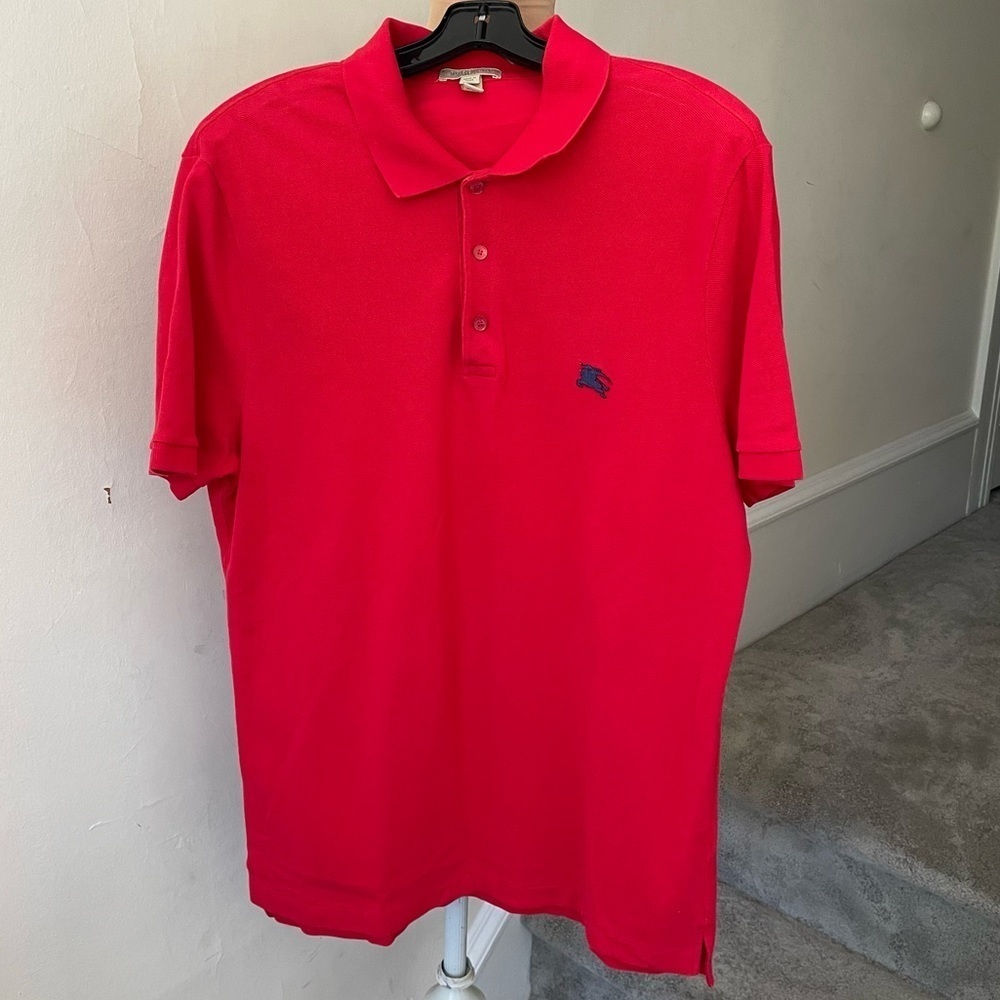 Burberry Brit Mens Red Black Metallic Logo Burberry Cassius Cotton Piqué Polo XL